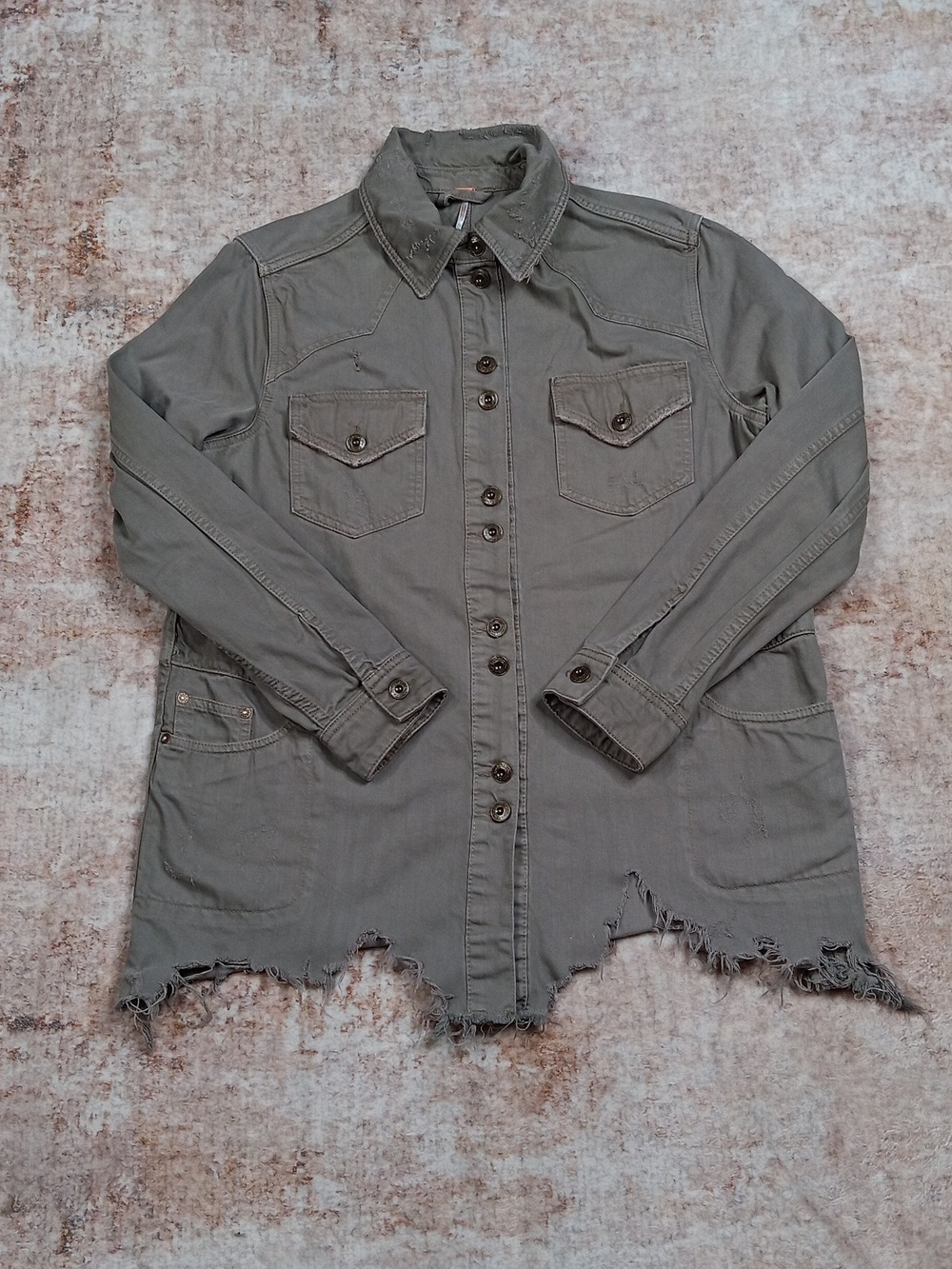 Free People Distressed Button Down Jacket Oversized Size Small